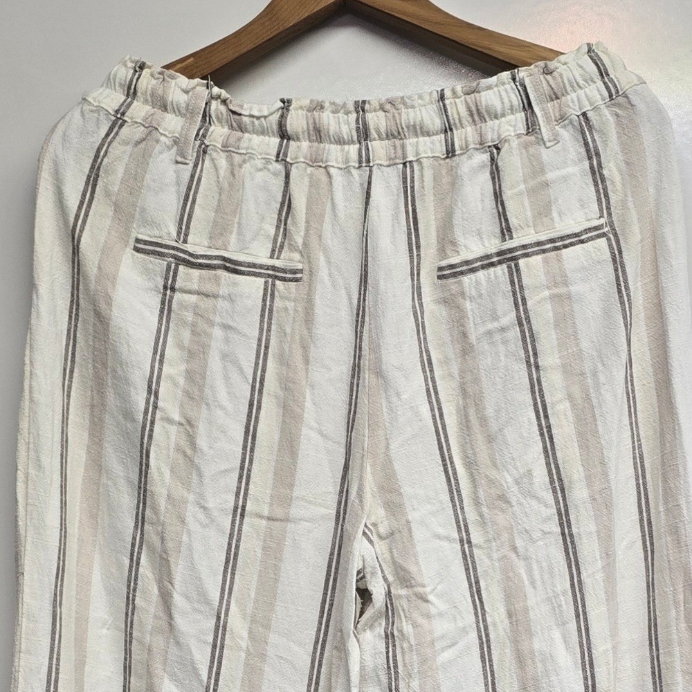 Becool‎ Womens Medium Striped Wide Leg Pants Elastic Linen Blend Resortwear - Picture 5 of 8